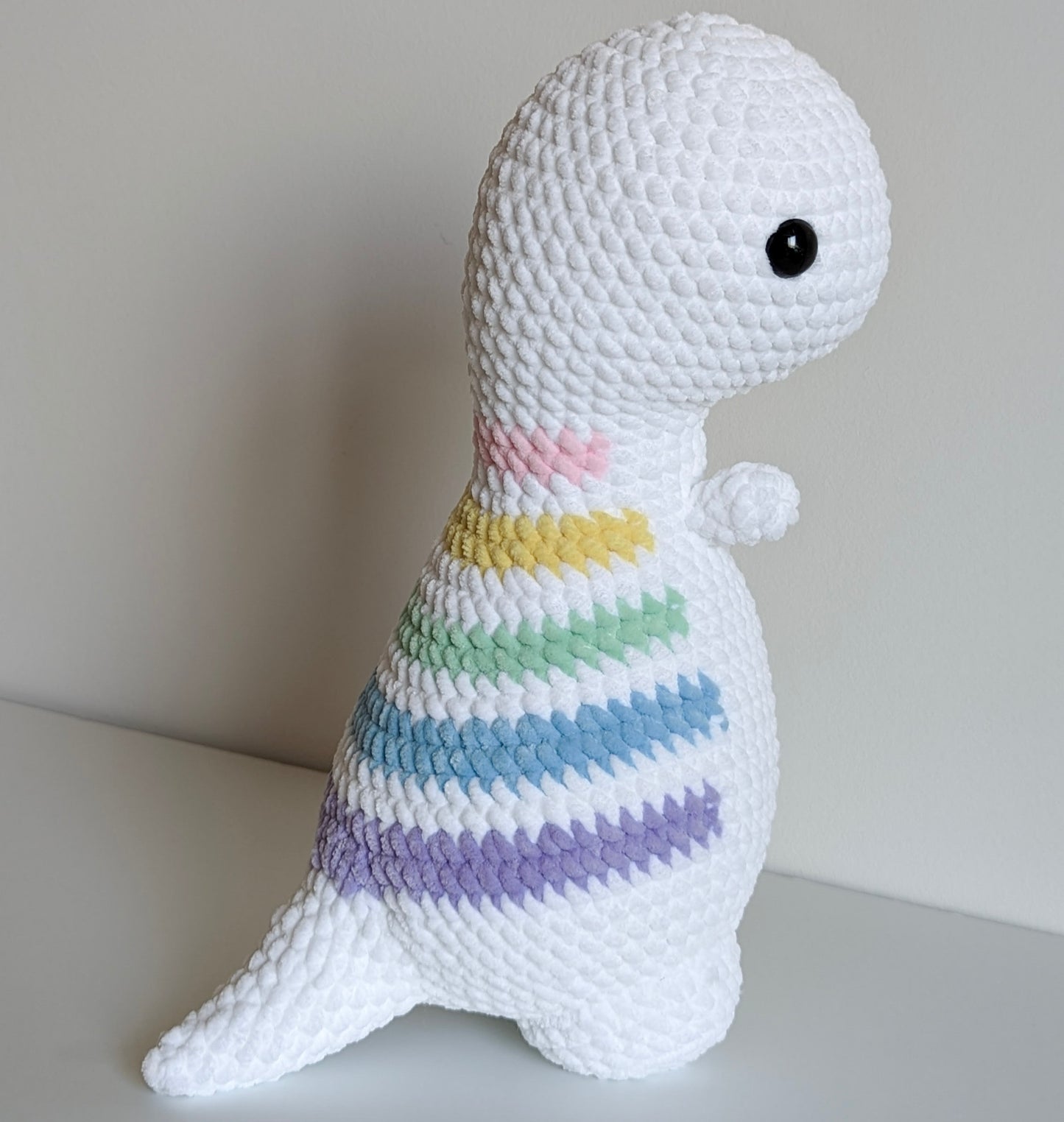 Cuddle-sized Dino - White and Rainbow Pastel