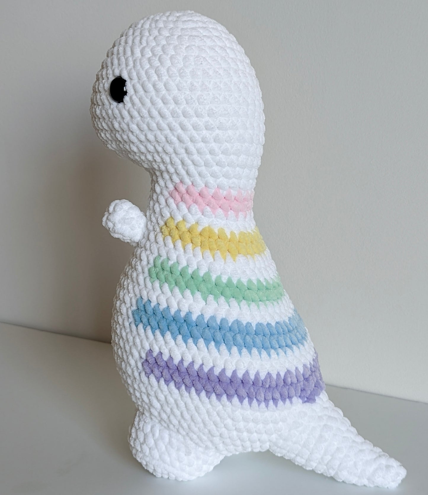 Cuddle-sized Dino - White and Rainbow Pastel