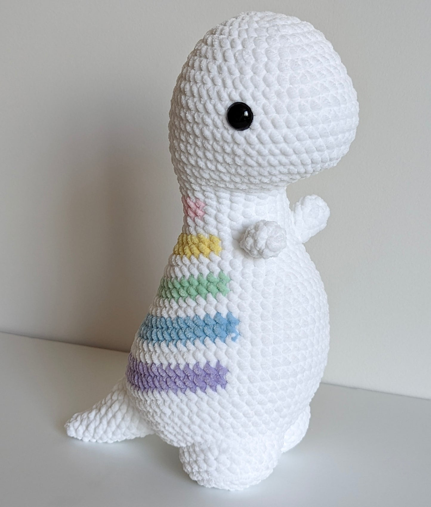 Cuddle-sized Dino - White and Rainbow Pastel